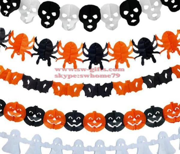 New Paper Chain Garland Decorations Pumpkin Bat Ghost Spider Skull Shape Halloween Decor Garland Decor