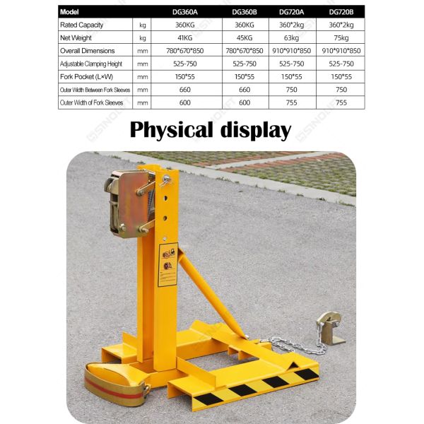 DG360 / DG720 / DG1080 / DG1440 Forklift Mounted Drum Grab