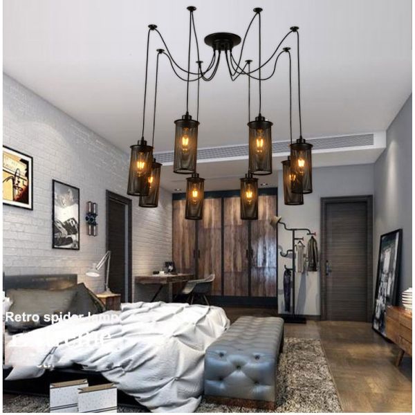 Retro Loft Industrial Chandelier Adjustable E27 Multi Head Lamps Restaurant metal lamp(WH-VP-225）