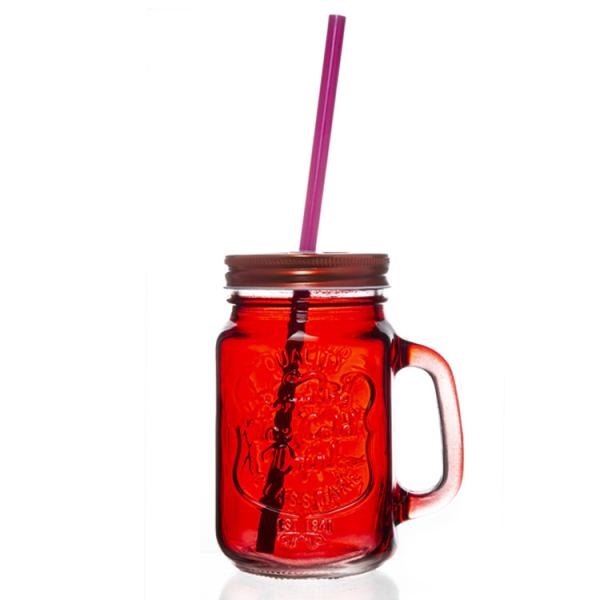 Wholesale cheap Hot selling colored drinking glass mason jar with handle