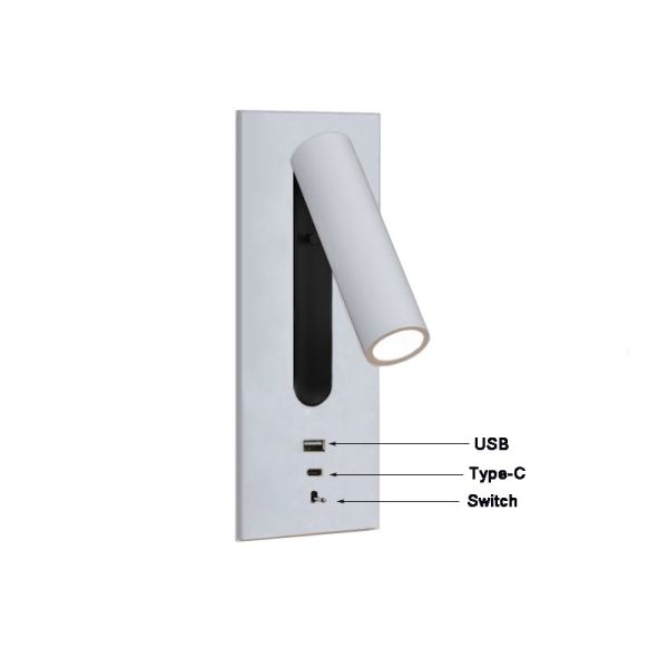 USB type-C 3W bedside reading wall light headboard wall lights hotel villa bed wall lamps rotate lamp