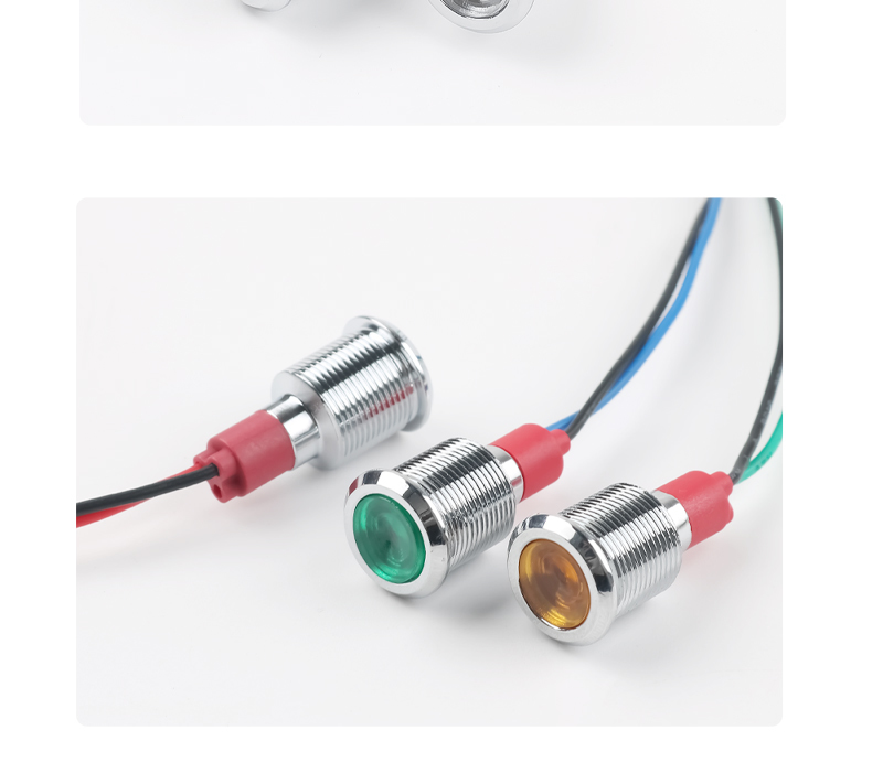 12MM Metal LED Warning indicator light Signal Lamp Pilot Wires switch 6/12/24/220V Red Green Blue White Yellow