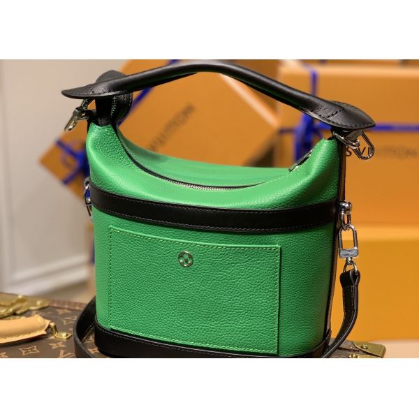 Small Genunie Black Printing Linning 25cm Cowhide Bucket Bag Handhold