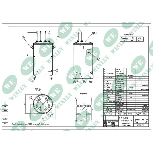 Submersible Transformers  Underground Vault Installation 25 Kva 13.8KV To 120V 304 SS Oil-Immersed Distribution Transformer
