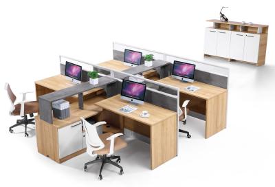 280cm MFC Office Computer Desk American Walnut Color / Four Staff Workstation Desk