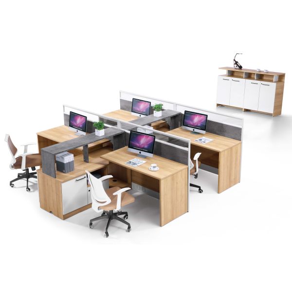 280cm MFC Office Computer Desk American Walnut Color / Four Staff Workstation