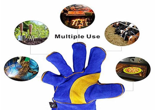 Blue Welding Work Gloves Wrist Stitching Reinforce For Hand Protection