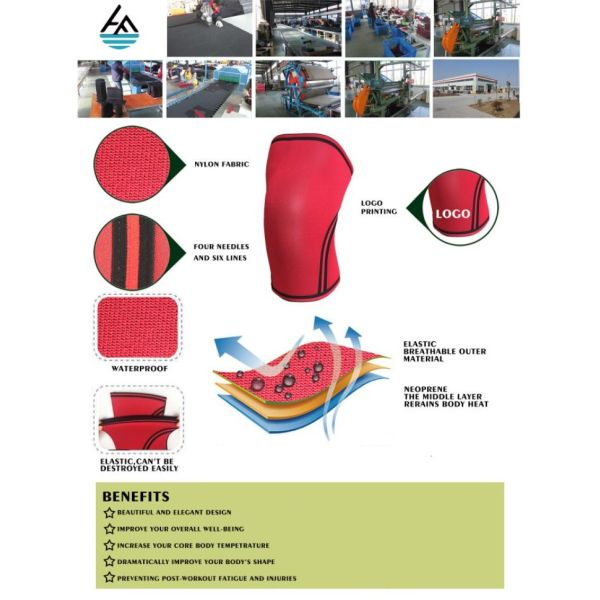 Red Pro Sport Knee Support Neoprene , Xxl Knee Brace Double Sides Nylon Fabric
