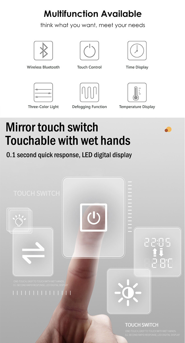 Умной затемнитель Defogger зеркал тщеты Bathroom гостиницы СИД установленный стеной Frameless