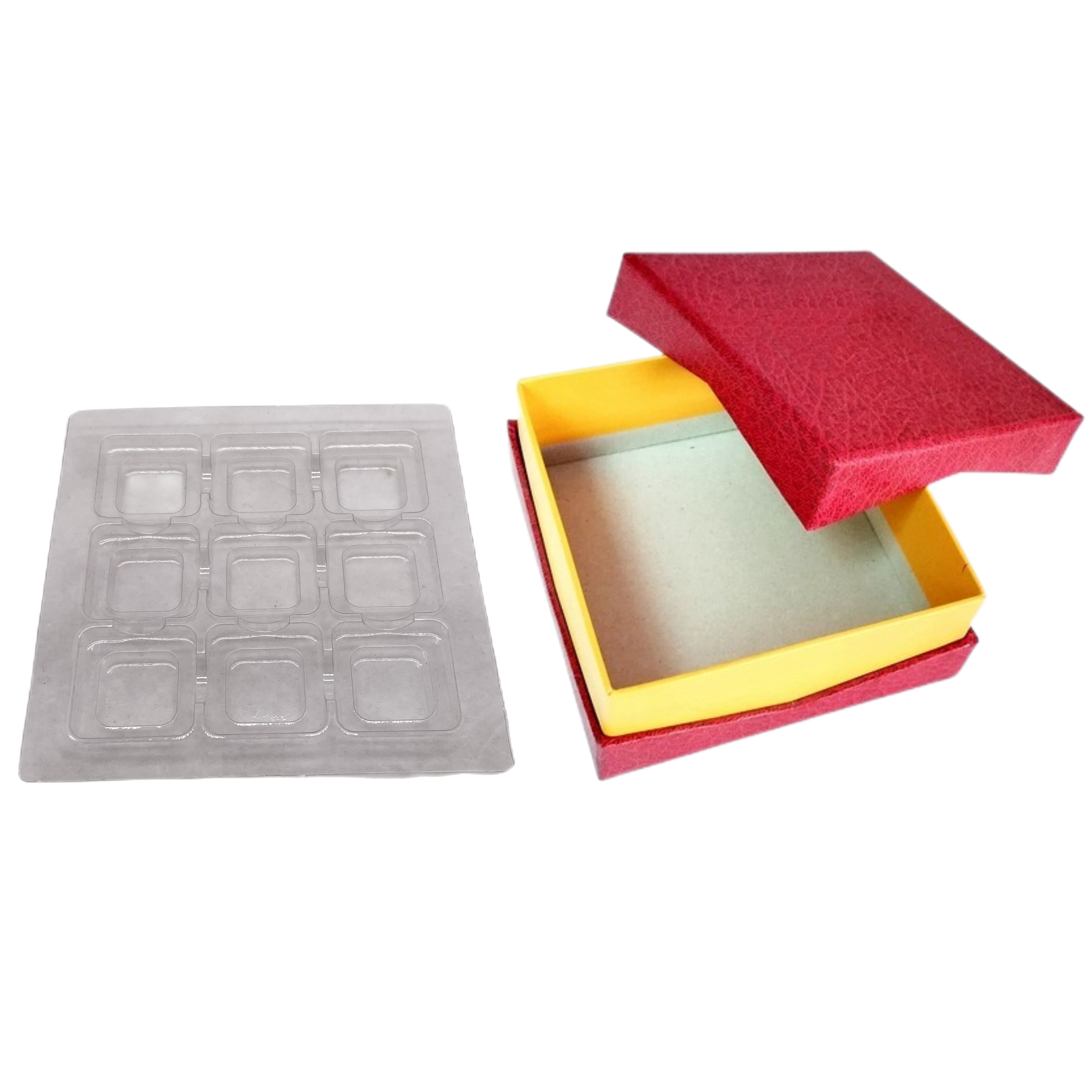 Подарочная коробка красного шоколада твердая бумажная упаковывая 9Pcs с пластиковым ясным внутренним качеством еды