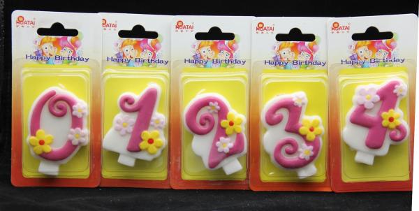 100% Handmade Flower Design Number Candle with Pink Edge and 3 little Flowers