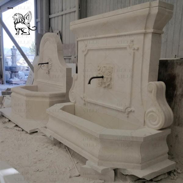 Beige Marble Wall Water Fountain Outdoor Large Stone Fountains Hand Carved Villa Garden Decoration