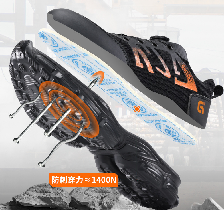 Men’s and Women’s Lightweight Safety Work Shoes Breathable Steel Toe Sneakers with Rotating Closure Slip-On Design for Summer