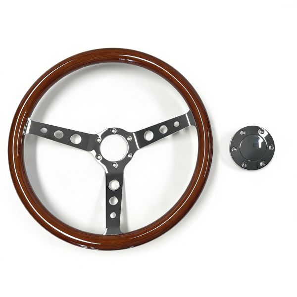 Classic Premium Mahogany Walnut Wood Grain Steering Wheel 15 Inch