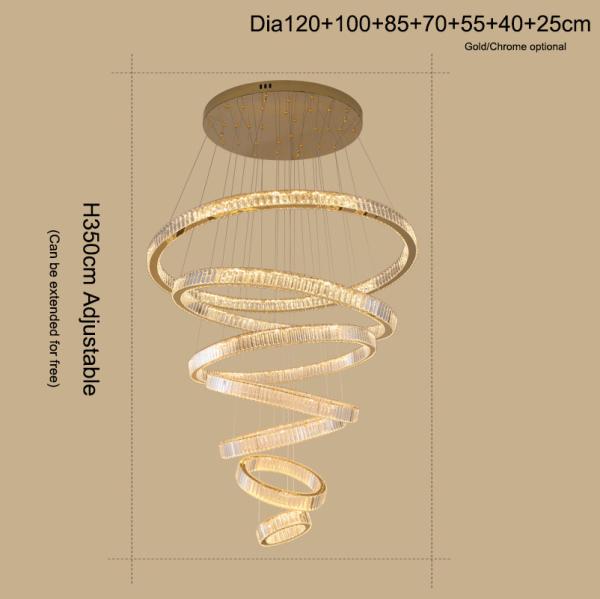 Luxury Staircase Crystal Chandelier Large Modern Rings silver chandeliers(WH-NC-49)