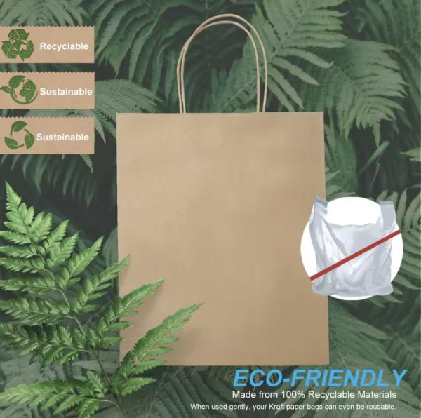 Recyclable kraft paper bag with twisted handle and reusable shopping paper bag logo printing