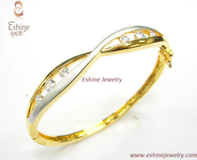 Export Classical Brass infinit Bangle + 18K gold plating & clear CZ & white matte finish