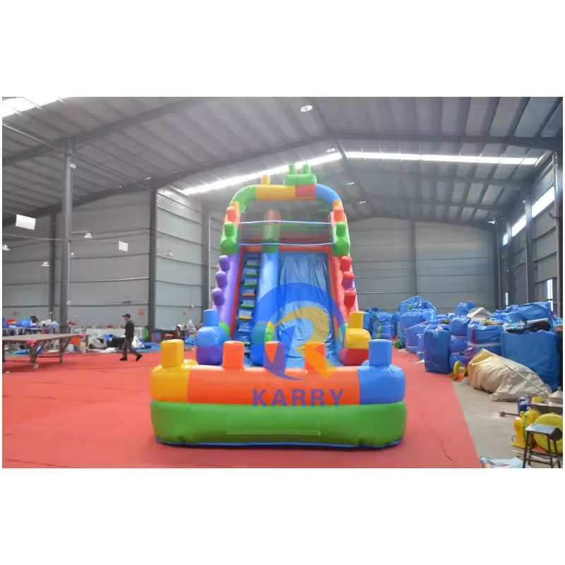 16' Building Blocks Wet/Dry Inflatable Water Slide Bounce House Combo for Family Play