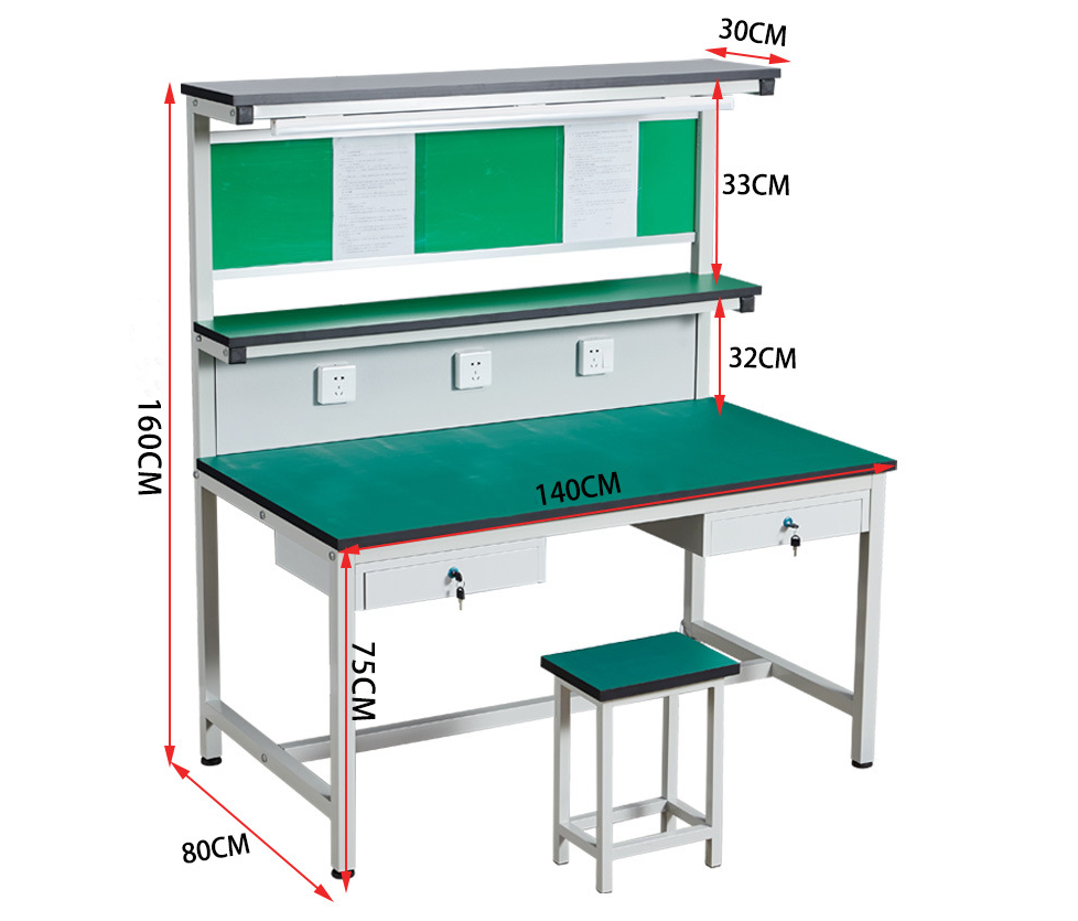 2 Tier Anti Static Workbench Heavy Duty Assembly Workbench Corrosion Proof With Drawers