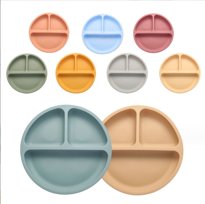 Soft Food Grade Silicone Baby Feeding 3 Divided Plate for Kids Design Style None
