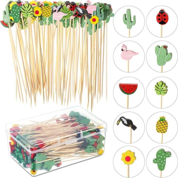 Style Straight Bamboo Fruit Fork BBQ Bamboo Long Flat Skewer Bamboo Kebab Fruit Stick