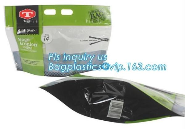 Custom Printed Zip lockk Handle Bags, Stand Up Pouch with Clear Window, Rotisserie Fried Chicken Packing