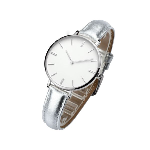 Silver color leather strap ladies stainless steel watches oem watch manufacturer