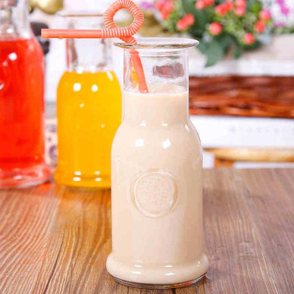 Dishwasher Safe Empty Juice Bottles , Iced Tea Wide Mouth Glass Bottle