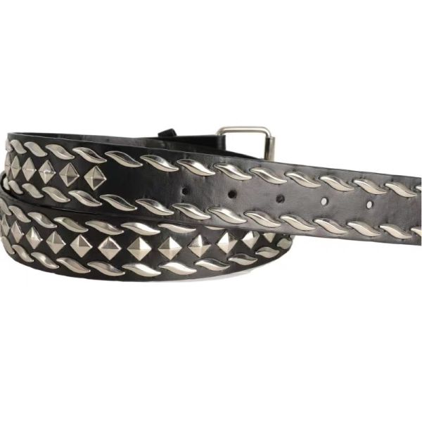 Willow Leaf Hardware Rivet Punk Dark Square Bead Belt Fashion Jeans Strap