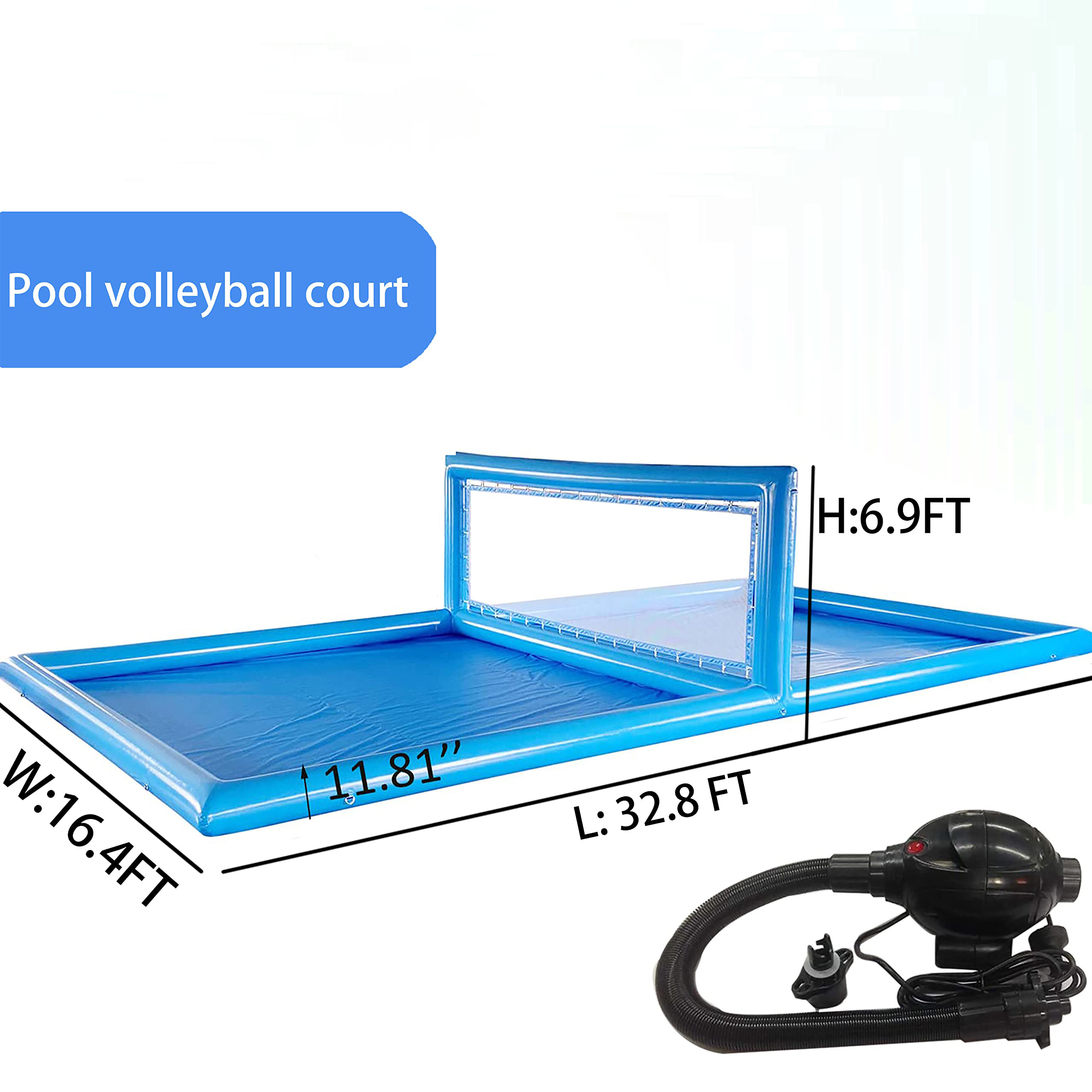 Outdoor 33ft Inflatable Volleyball Court Set for Swimming Pool L32.8 x W16.5 x H7ft