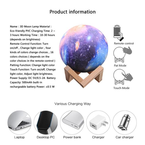 Logo Customization 3D LED Illusion Lamps Floating Moon Lamp Ball Large Different Sizes