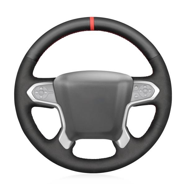 Hand Stitching Full Black Suede Leather Steering Wheel Cover for Chevrolet Silverado 1500 LD Suburban Tahoe 2014-2018