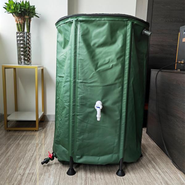 Green 100 Gallon Collapsible PVC Rain Barrel 500D/1000D Portable Water Storage Tank