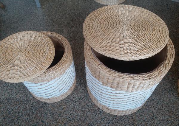 Natural Straw Household Storage Stool Grass Woven Ottoman Box Eco-Friendly Hand-Woven Grass Rattan Stools