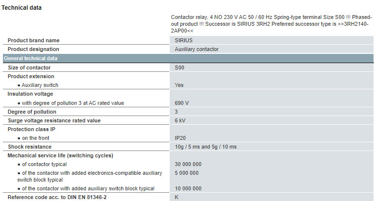3RH1140-2AP00 Siemens SIEMENS Contact Relay AC230V 50/60HZ