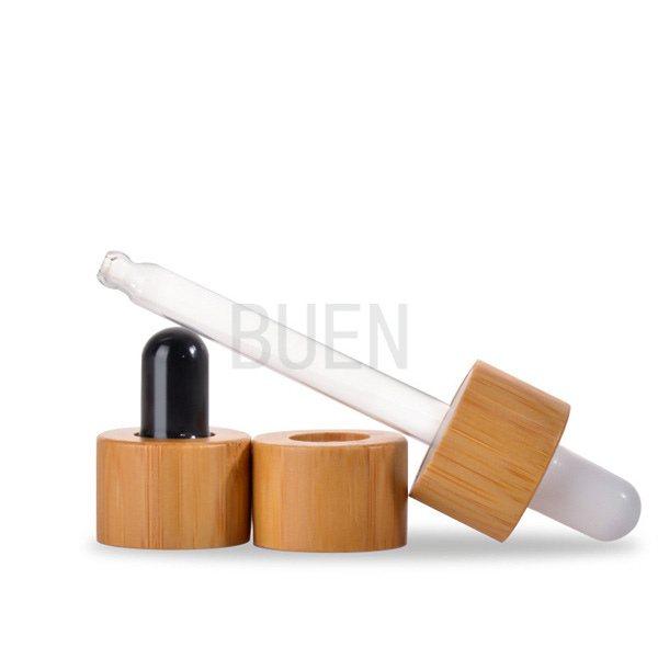 Porcelana blanca del cuello de la botella cosmética de cristal de bambú del dropper brillante