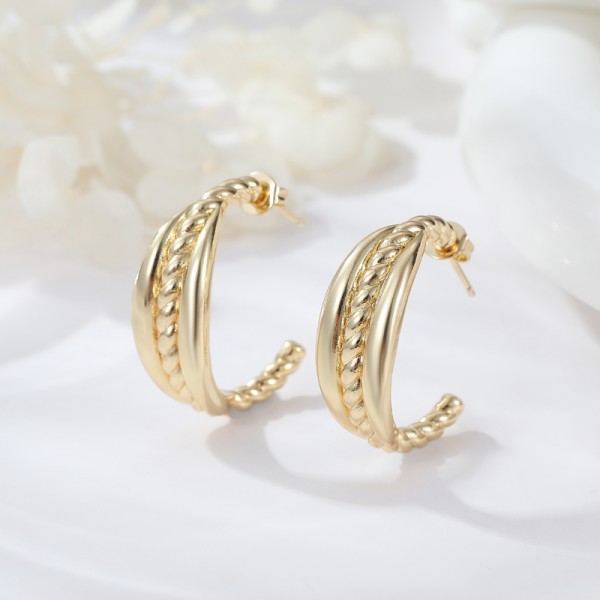 Hot Selling Fashion Gold Plated 925 Silver Needle Hypoallergenic Earrings Zircon Earrings Braided Teng Rattan Earrings for Women