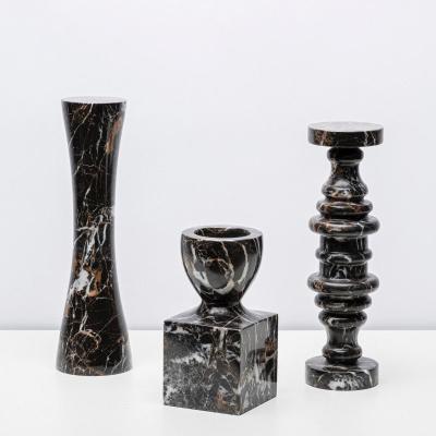 Pedestal de vela de mármol Natural Nero Margiua, mármol artesanal personalizado con diseño minimalista