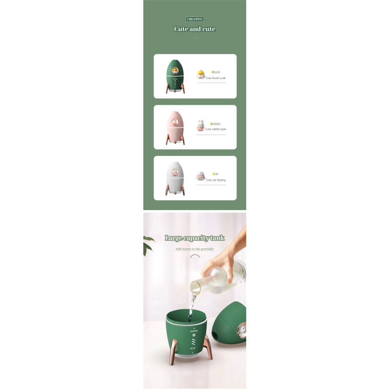 Mini Low Noise Ultrasonic Air Humidifier Aromatherapy Room Humidifier Rocket Shaped