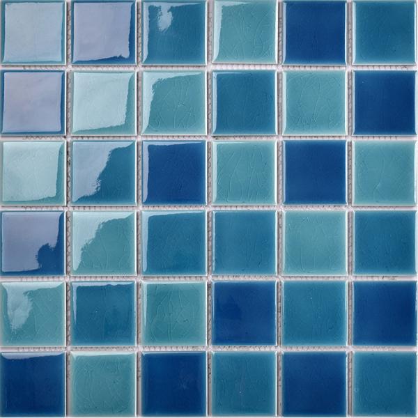 Polished Glazed Green Ceramic Mosaic Floor Tile For Pool And Bathroom