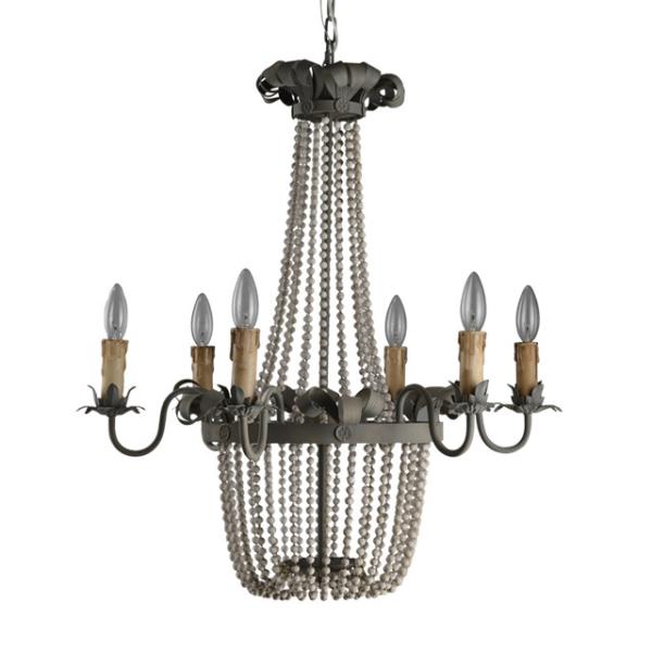 Wood Bead Chandelier Light Fixtures 6 Lights For Living room Bedroom Lighting (WH-CI-05)