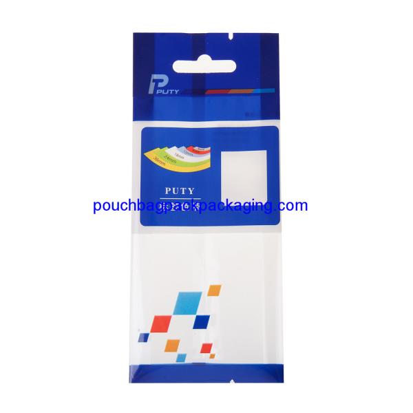 Printed side gusset bag with hang hole, side gusset pouch with tear notch