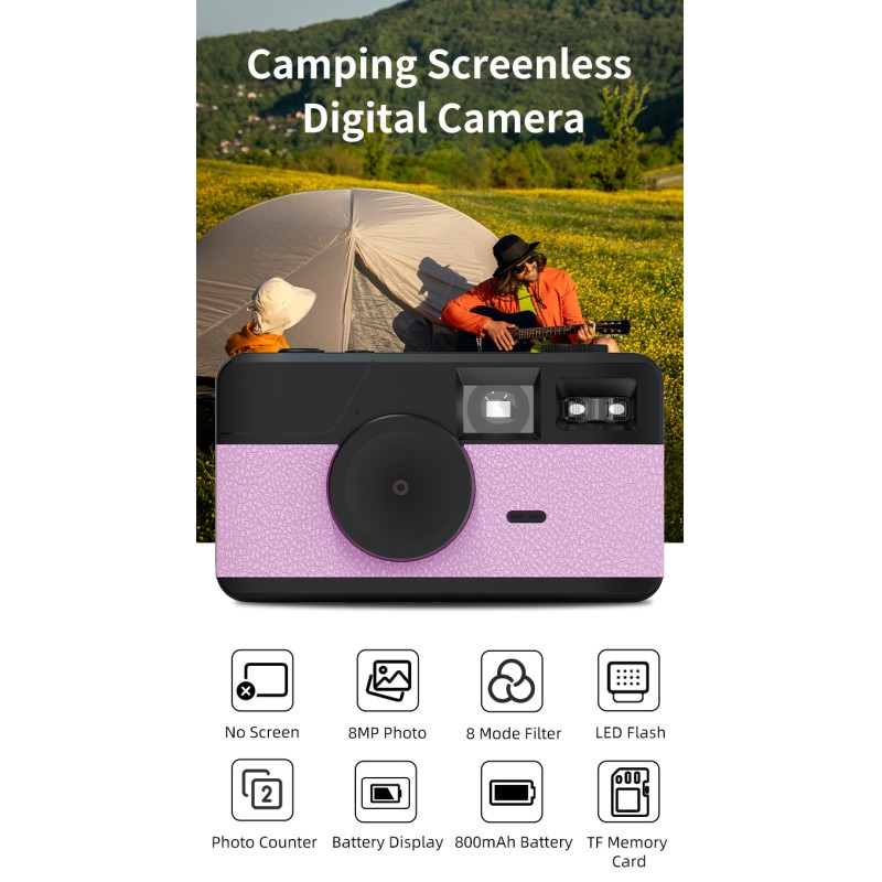 Mini Retro Screenless Digital Point and Shoot Photo Camera Screen-free 8 Mode Filters 8MP Photo LED Flash Camping Snap Camera