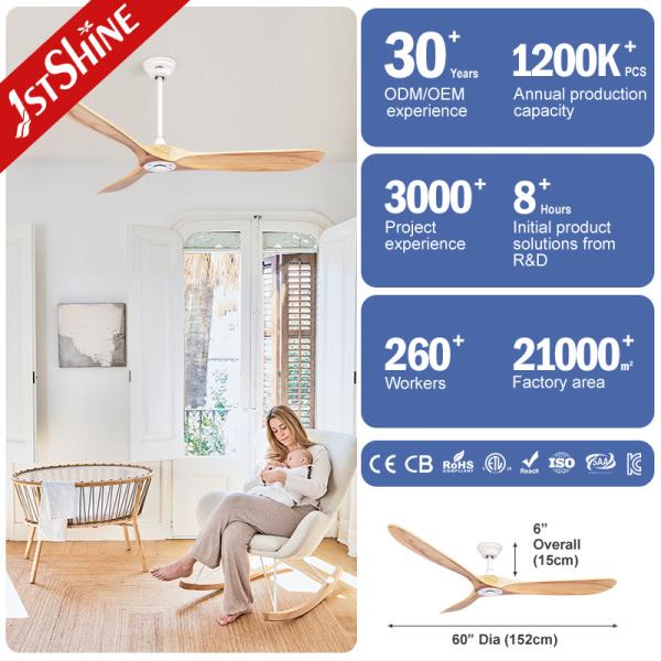 60 Inch DC 3 Blade Wood Blade Ceiling Fan 5 Speed Remote Control 110-220V/50/60hz