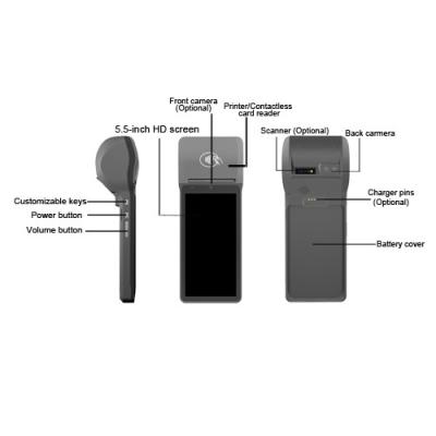 Portable Digital 4G NFC POS Machine Terminal With Printer 5.5 Inch