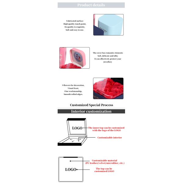 Taille personnalisée Rose Immortel tiroir Joaillerie à fleurs Boîte pour boucles d'oreilles Pendentif