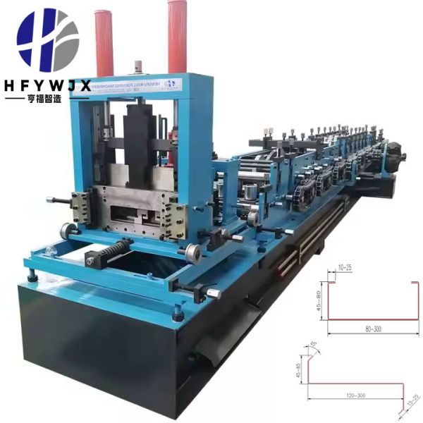 High Precision CZ Purlin Roll Forming Machine With Hydraulic Cutting For Steel Profiling