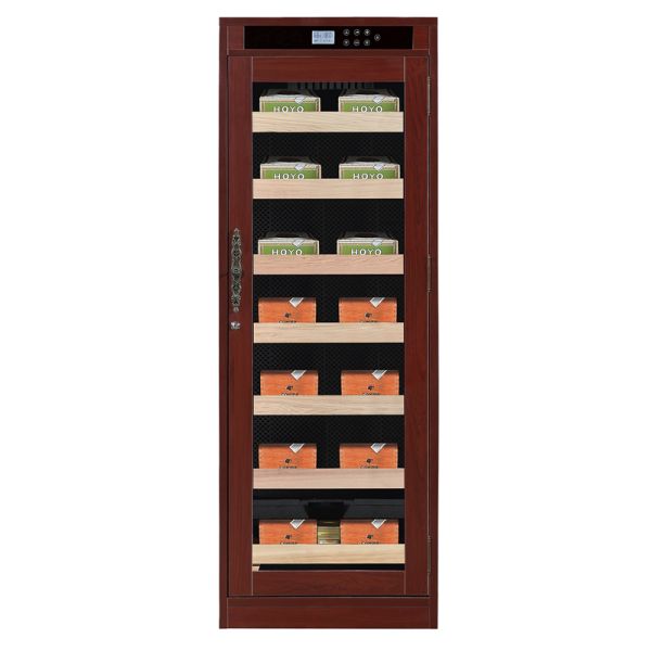 Wooden Frame Cigar Cooler Humidifier with Precise Climate Control and Double-Pane Glass Door