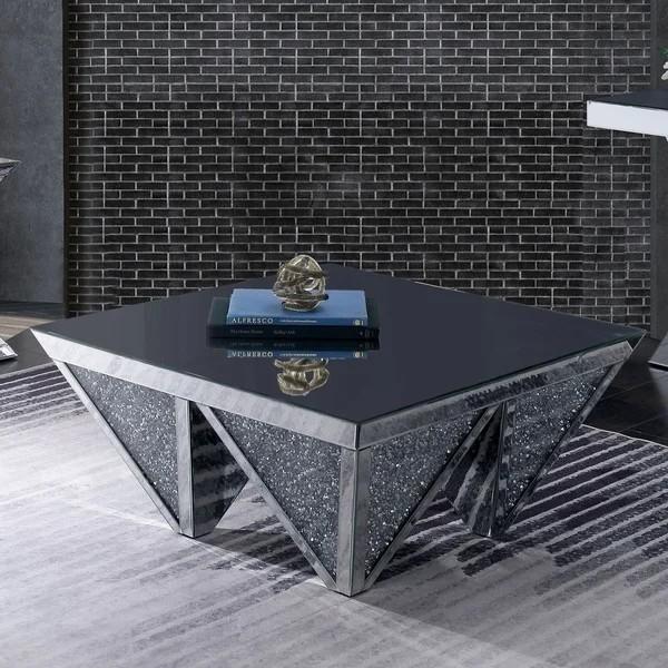 Unique design diamond shaped mirrored coffee table crushed diamond console table for living room