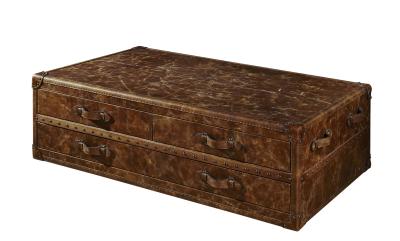 Antique Brown Vintage Leather Trunk Coffee Table 6 Drawers For Hotel / Home